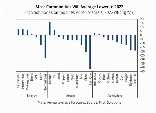惠譽：大多數商品平均價格將在 2022 年走低