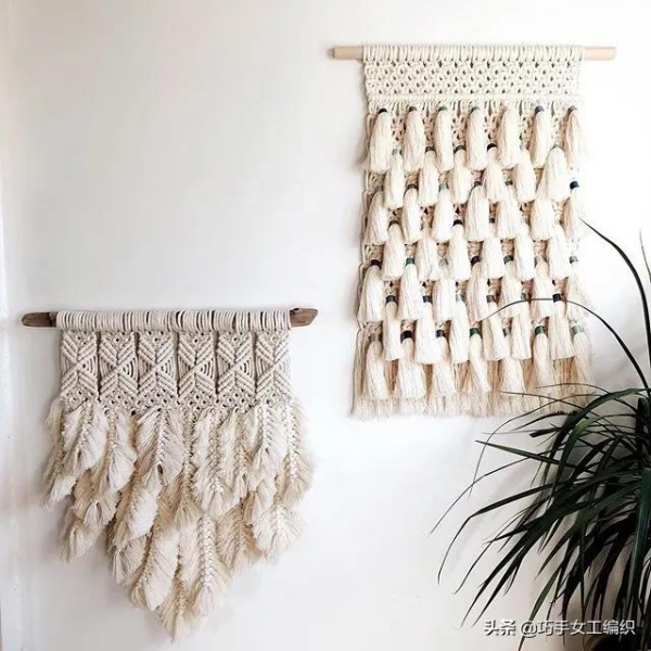 用剩餘的棉繩編了幾片葉子，組合起來簡直美翻了，鄰居都要學起來