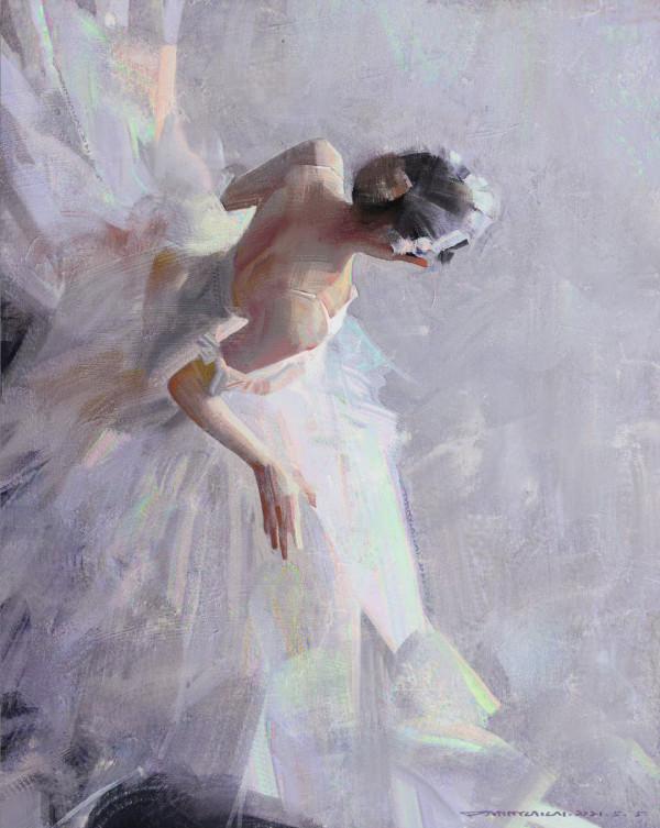 高階油畫質感的插畫作品，筆下的白衣少女太夢幻了