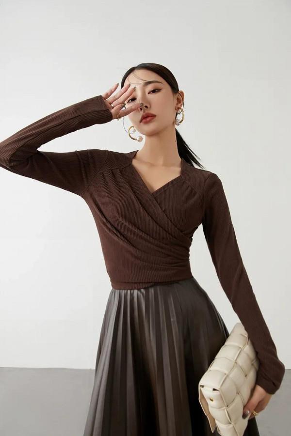 秋冬季新款氣質內搭針織衫長袖彈力純色T恤套頭打底衫