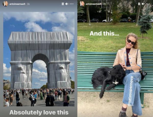 39歲LV太子妃欣賞“包裹凱旋門”，素顏清新，太子爺很會玩浪漫