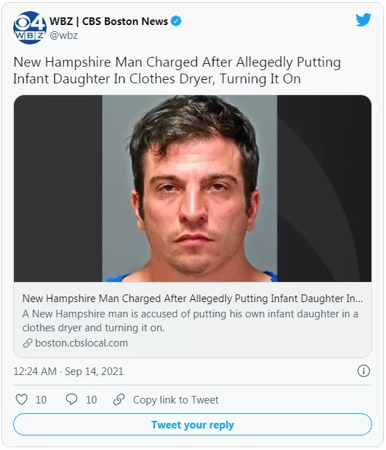 畜生!和妻子吵架,美國男子把4個月大女兒“丟入烘乾機”按下開關 畜生!和妻子吵架,美國男子把4個月大女兒“丟入烘乾機”按下開關