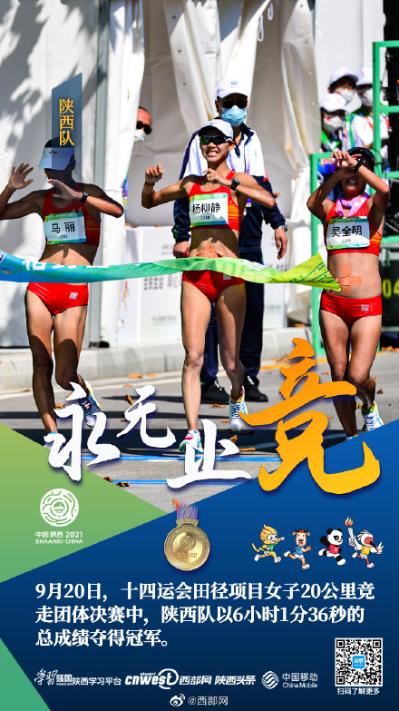陝西隊奪得女子20公里競走團體冠軍 陝西隊奪得女子20公里競走團體冠軍