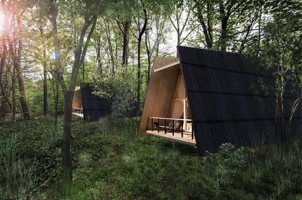 日本小房子採用蜂窩狀框架，讓客人沉浸在大自然中