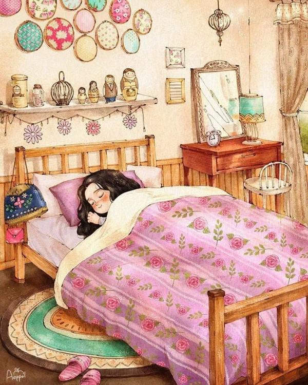 每日插畫｜aeppol的治癒系森林少女日記，休息一會兒再走也沒關係