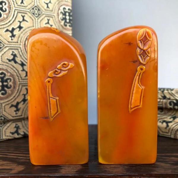 田黃石雕龍鳳印章