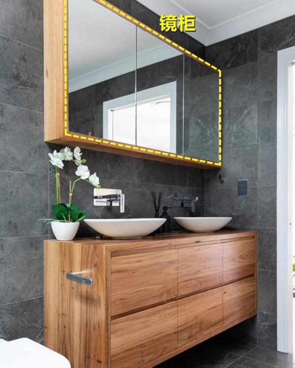 衛生間幹區空間小，問題也不大，側牆裡“揣”個櫃子儲物不佔空間