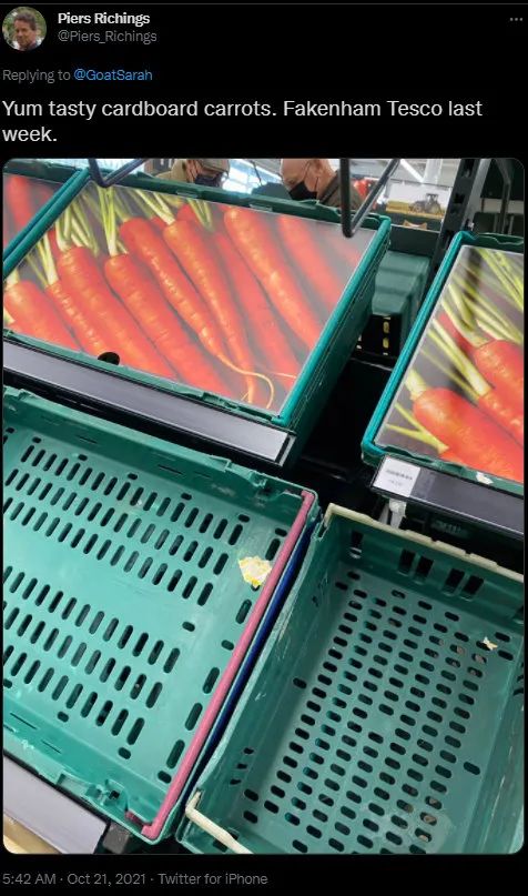 英國多家超市現“紙片商品”,網友調侃:真·畫餅充飢 英國多家超市現“紙片商品”,網友調侃:真·畫餅充飢