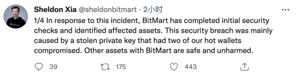 1.96 億美元被盜!駭客攻破 BitMart 交易所 1.96 億美元被盜!駭客攻破 BitMart 交易所