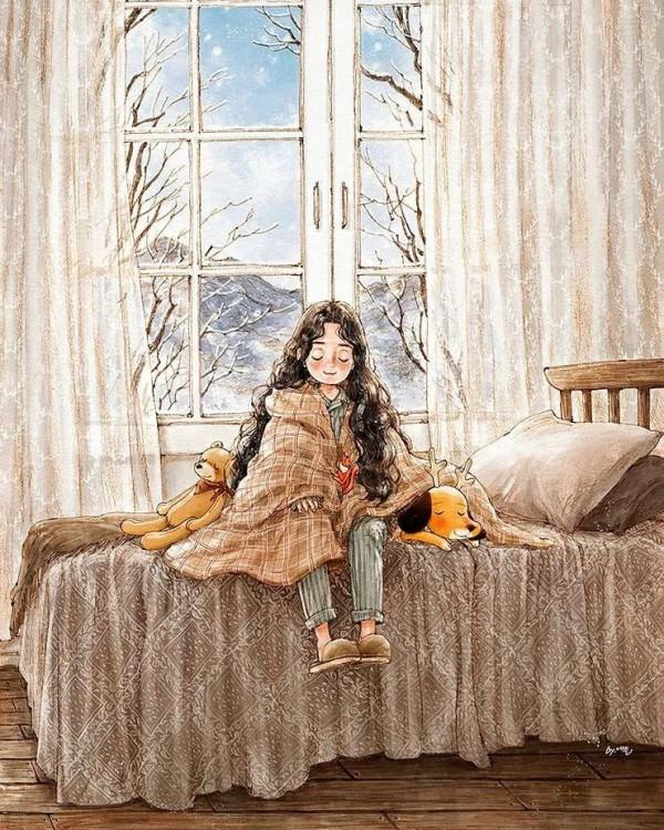 每日插畫｜aeppol的治癒系森林少女日記，休息一會兒再走也沒關係