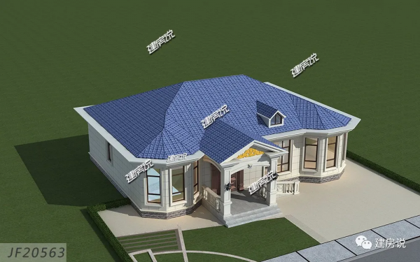 一層歐式別墅，別墅造型新穎別緻，與天空相映生輝，造型感十足