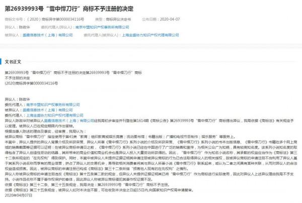 《雪中悍刀行》播出正酣,背後的商標防禦及搶注故事同樣精彩 《雪中悍刀行》播出正酣,背後的商標防禦及搶注故事同樣精彩