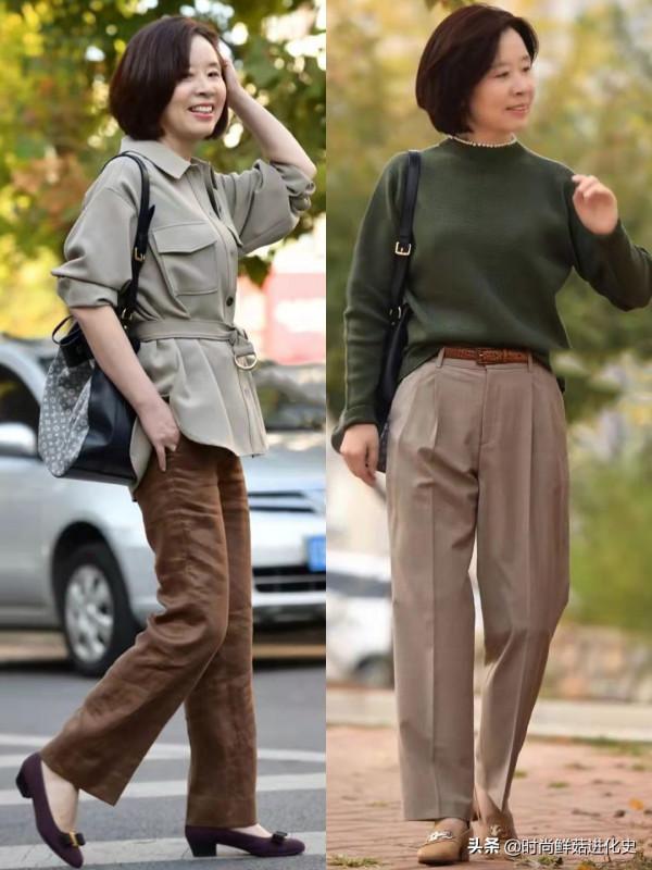 今秋流行一種新褲子，叫“卡其棕褲”！50、60歲女人穿更時髦高階
