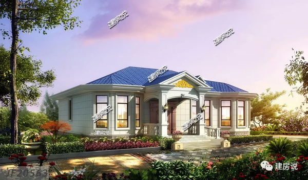 一層歐式別墅，別墅造型新穎別緻，與天空相映生輝，造型感十足