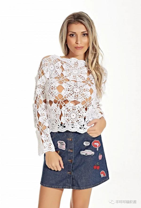 簡單大方鉤針大花片拼接衣
