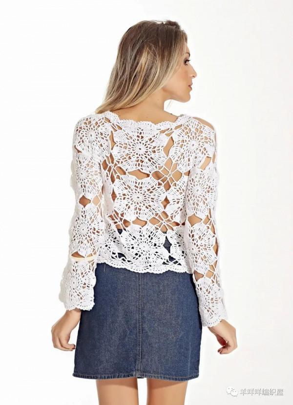 簡單大方鉤針大花片拼接衣