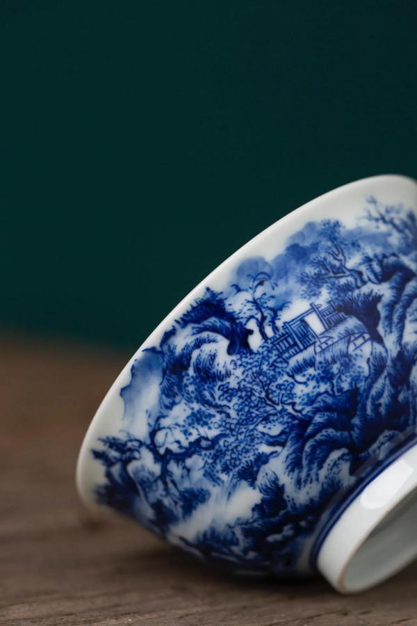 仿古柴窯內外繪青花山水主人杯景德鎮陶瓷瓷器茶具茶杯