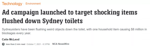 驚曝！50%悉尼人往馬桶衝過這些錯誤東西！政府每年清理500噸溼巾，耗費800萬