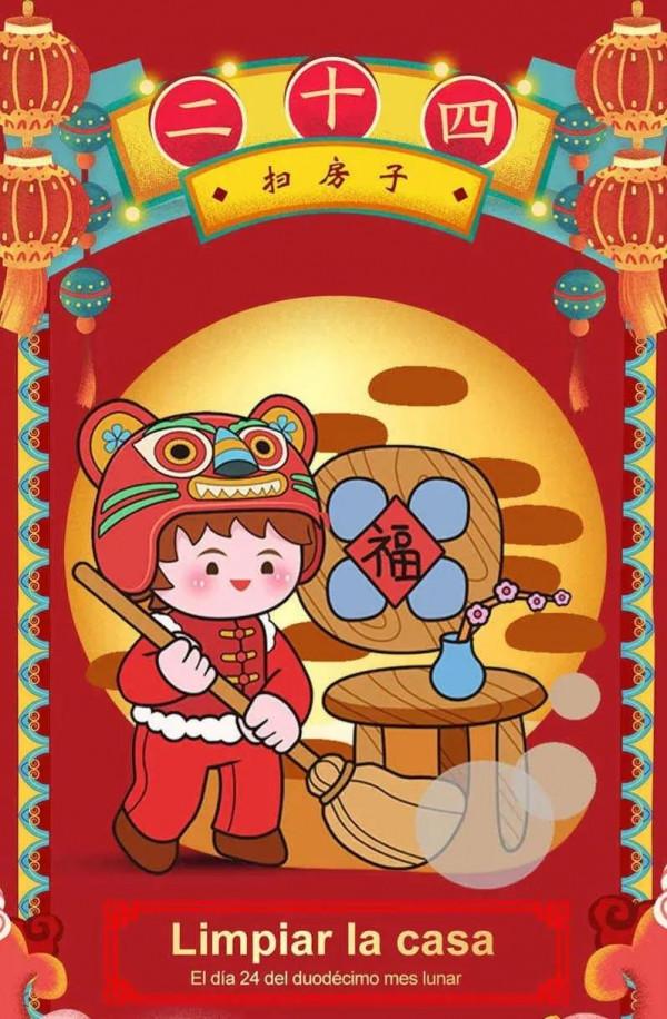 中西雙語 用西語介紹中國春節的傳統習俗 二十四，掃房子