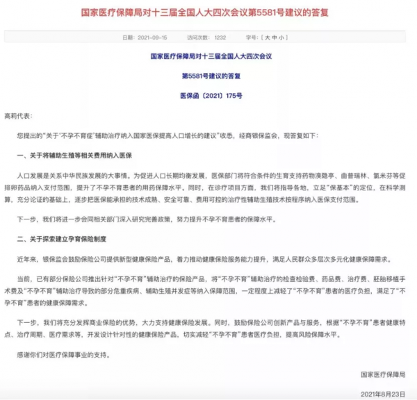不孕不育診療納入醫保？國家醫保局權威釋出