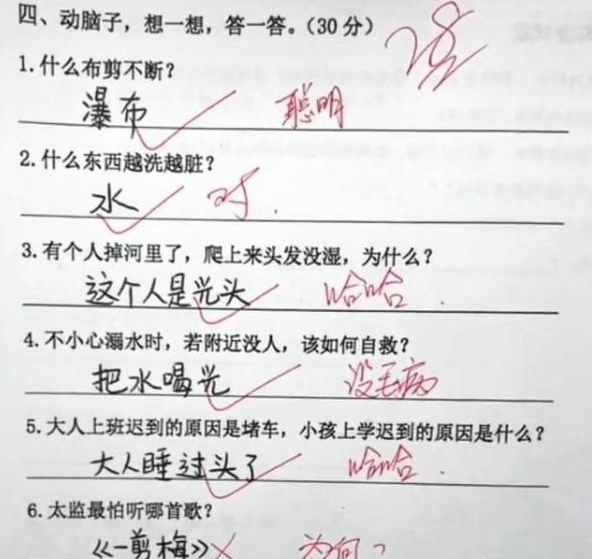 小學生“奇葩試卷”大盤點，說出女生不能光膀子的真相，是個人才