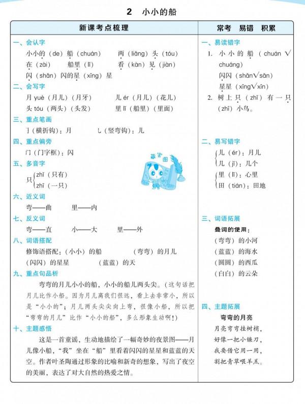 一年級語文上冊「每課考點」梳理彙總，這些知識必須掌握