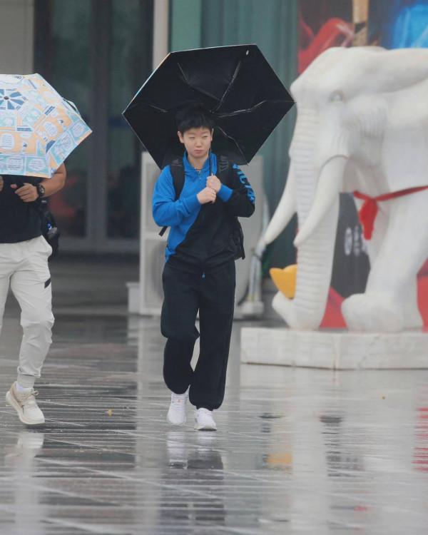 奧運冠軍孫穎莎，雨中撐傘被大風吹翻，表情逗趣反應可愛