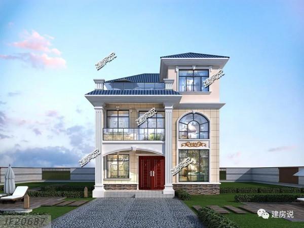 三層歐式別墅，佔地方正，配色清新大方，符合大眾審美