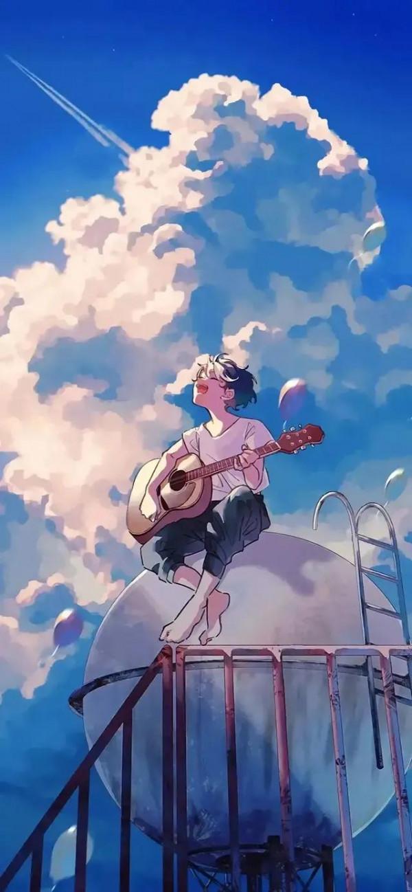 動漫男孩插畫手機桌布