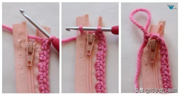 舊衣褲的拉鍊剪下來後，用鉤針戳一圈就有無數的收納