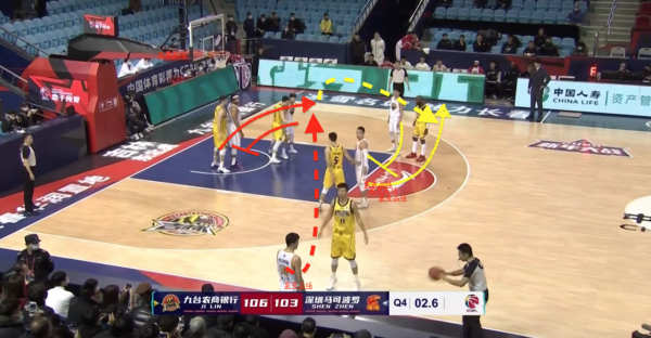 CBA球員執行絕殺戰術時出現混亂,投籃人被隊友撞到場外投出三不沾 CBA球員執行絕殺戰術時出現混亂,投籃人被隊友撞到場外投出三不沾