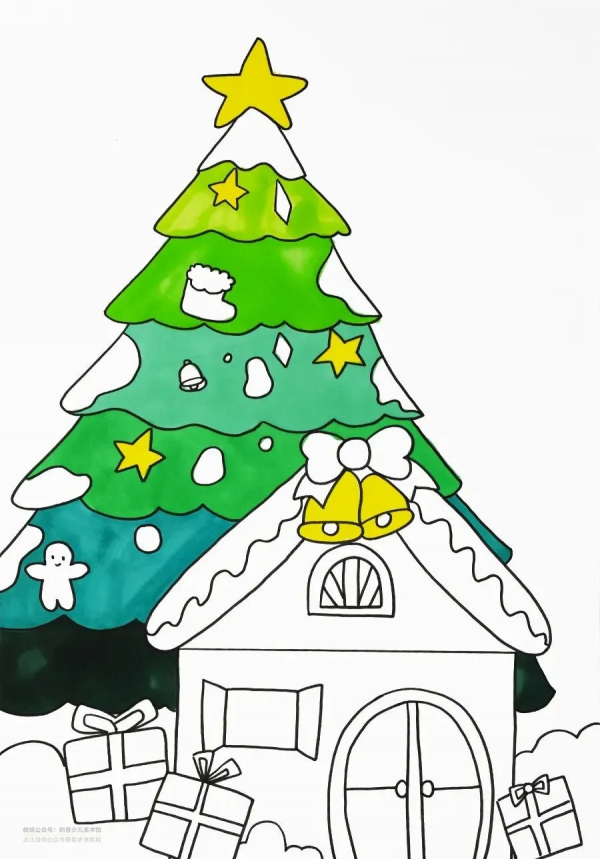 兒童畫教程｜聖誕節主題美術課程《美麗的聖誕小屋》