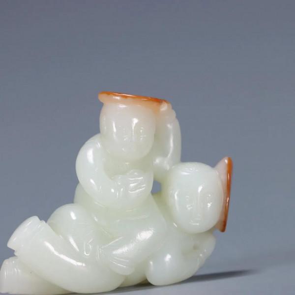 清代：和田玉「雙歡」把玩件