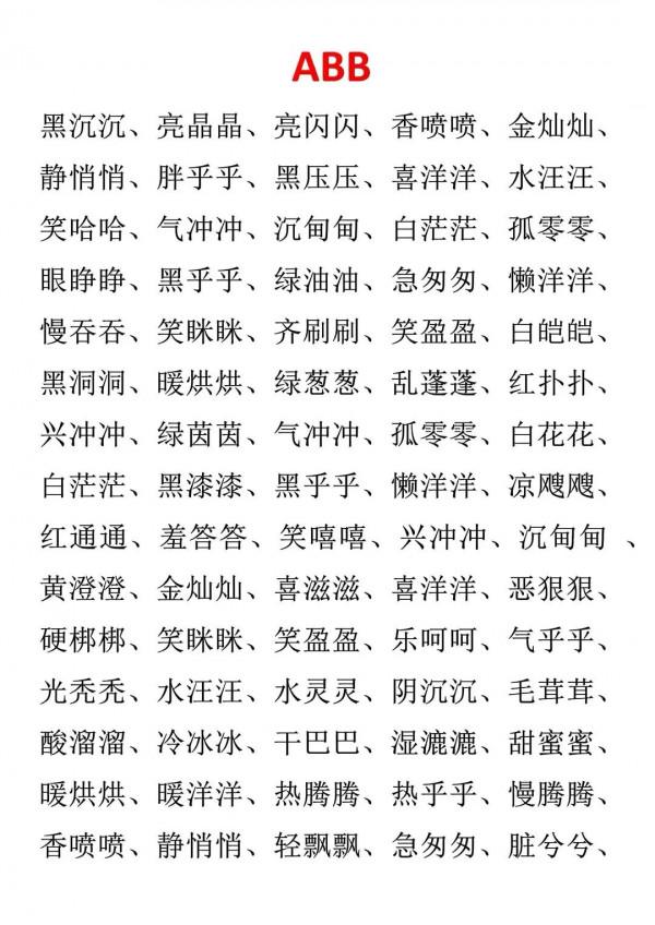 這篇文章，彙總了AABC、ABCC、AABB、ABAC、ABB等結構形式的詞語