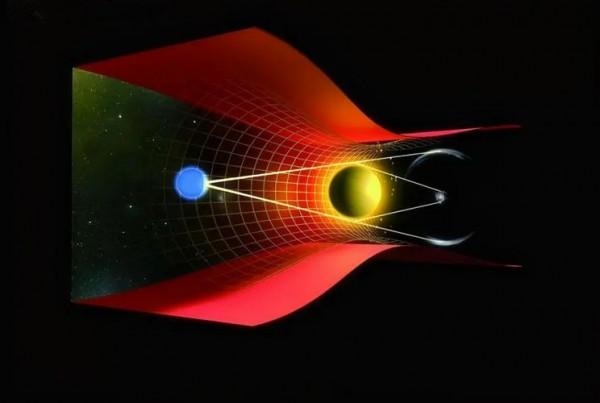光線在經過引力透鏡時被偏折成了兩個對稱的影象