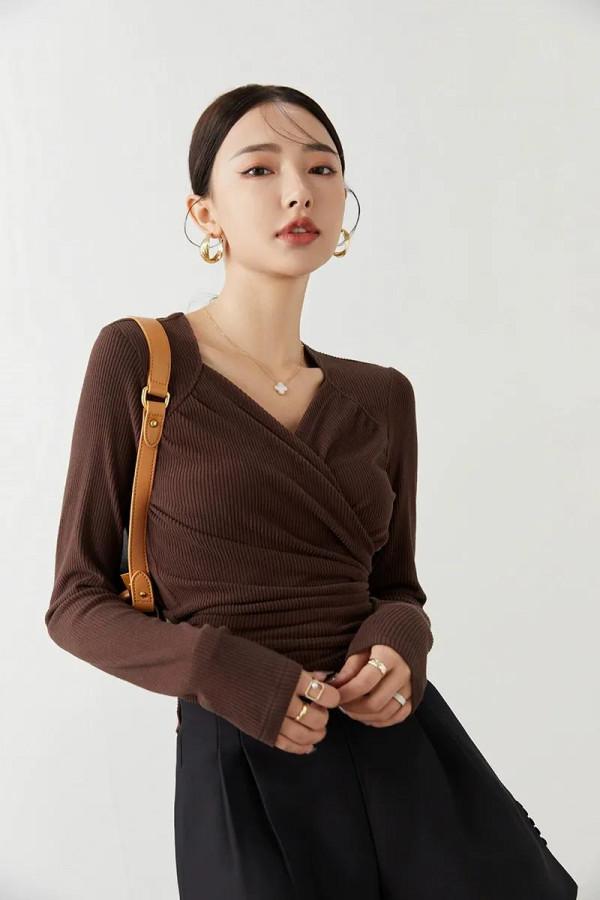 秋冬季新款氣質內搭針織衫長袖彈力純色T恤套頭打底衫