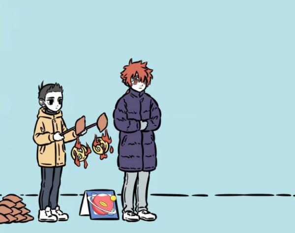 非人哉：精衛抱著九月睡覺，敖烈抱著哮天，哪吒和紅孩兒賣烤紅薯