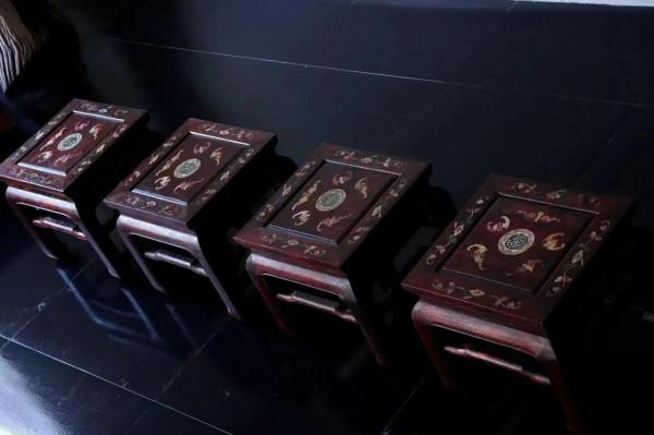 花梨木茶凳一套，鐵力 太師椅方臺一套