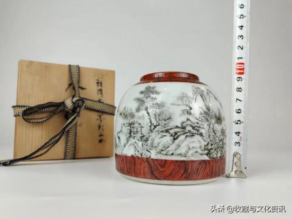 雍正木紋釉開光墨彩通景山水筆洗鑑賞