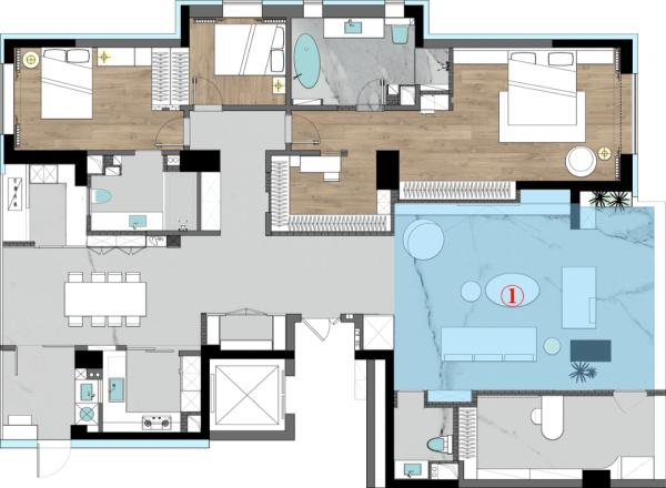 260㎡大平層“真愛”設計，背景牆設隱形門藏衛生間，不破壞美感