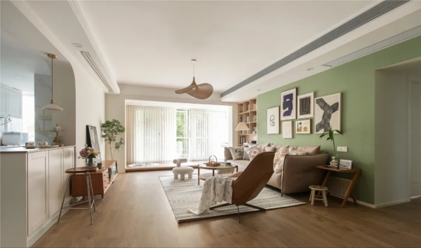 135m²北歐輕復古風三居，開放式廚房+吧檯，讓生活更有情調