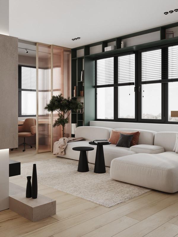 土褐色和綠色裝飾的公寓 土褐色和綠色裝飾的公寓