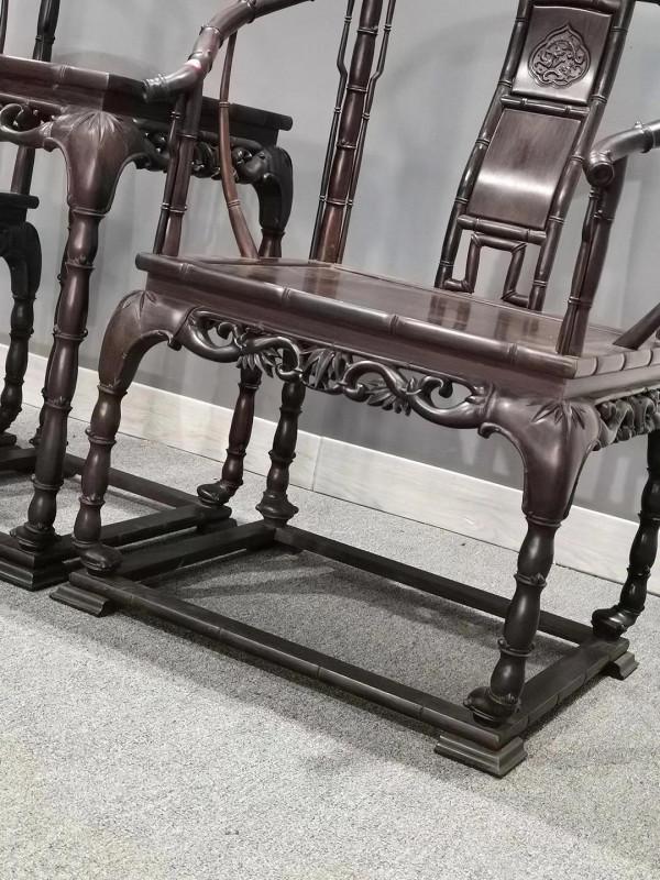 精品大紅酸枝老貨竹節圈椅三件套