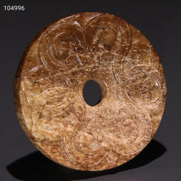 明代 火燒玉雙龍紋玉璧