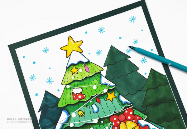 兒童畫教程｜聖誕節主題美術課程《美麗的聖誕小屋》