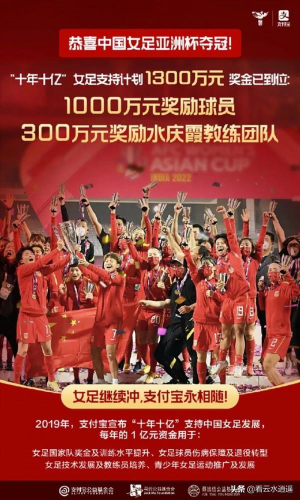 女足奪冠，世間盡是錦上添花者，質疑支付寶獎金