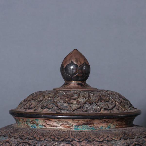 迴流 純銀鏨刻纏枝紋蓋罐一對