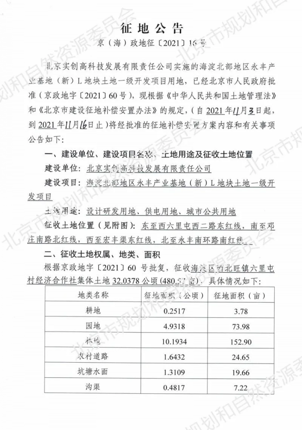 補償4.1億！海淀這個地塊土地一級開發專案徵地公告發布
