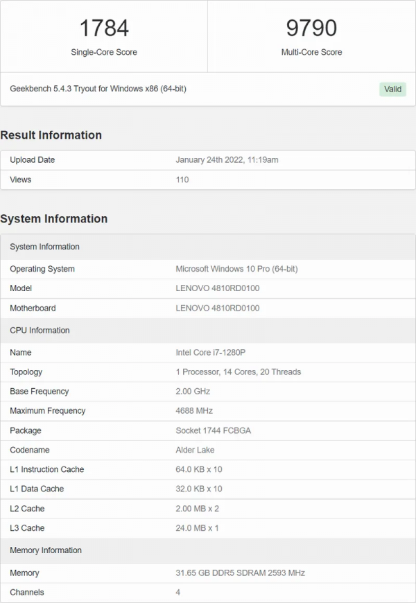 Alder Lake Core i7-1280P/i5-1240P現身跑分庫：比i7-1195G7快