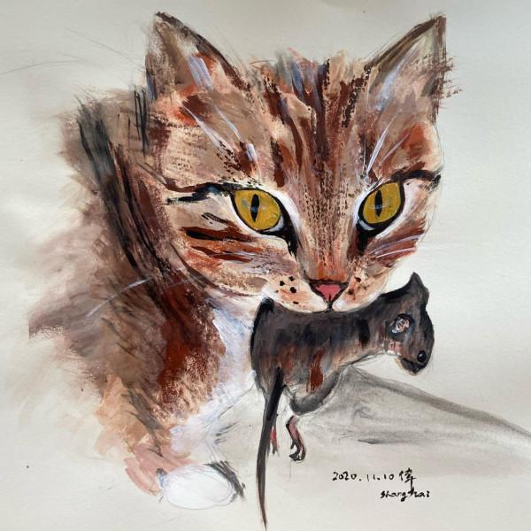第2貓：看什麼！|丙烯畫｜零經驗用丙烯感覺糟透了